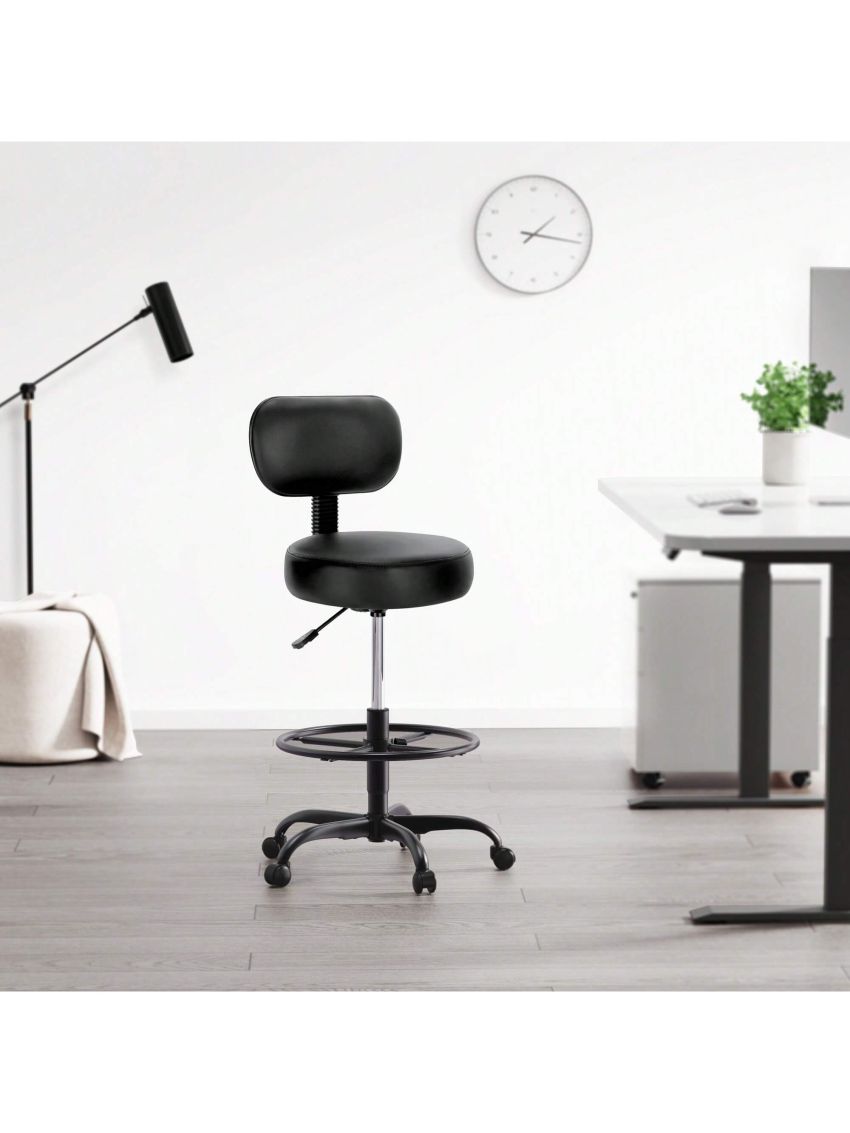 SUPERJARE Drafting Chair with Back, Adjustable Foot Rest Rolling Stool, Thick Seat Cushion for Home