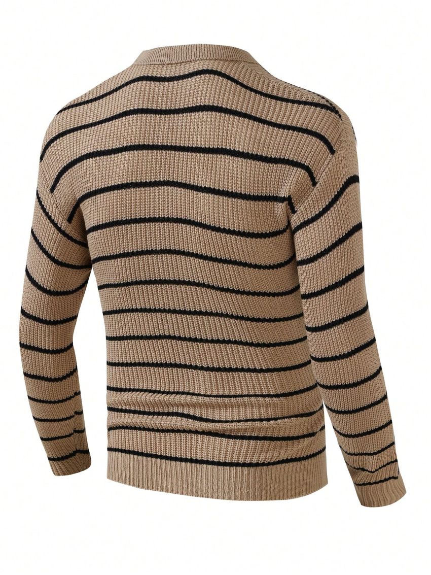 Manfinity Homme Men'S Casual Cardigan With Stripe Pattern And Collar