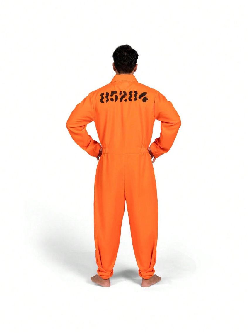 Spooktacular Creations Prisoner Jumpsuit Men's Orange Prison Escaped Inmate Jailbird Coverall Costume Halloween Costume