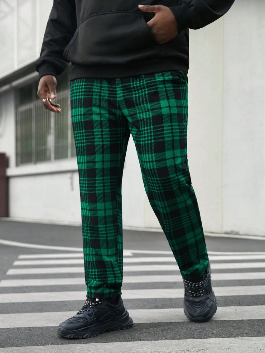 Manfinity Homme Men'S Plus Size Plaid Pattern Casual Long Pants