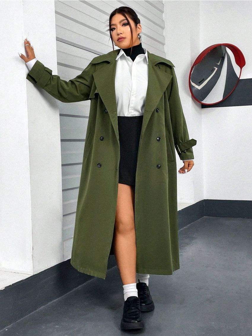 Women's Solid Color Casual Trench Coat With Lapel Collar