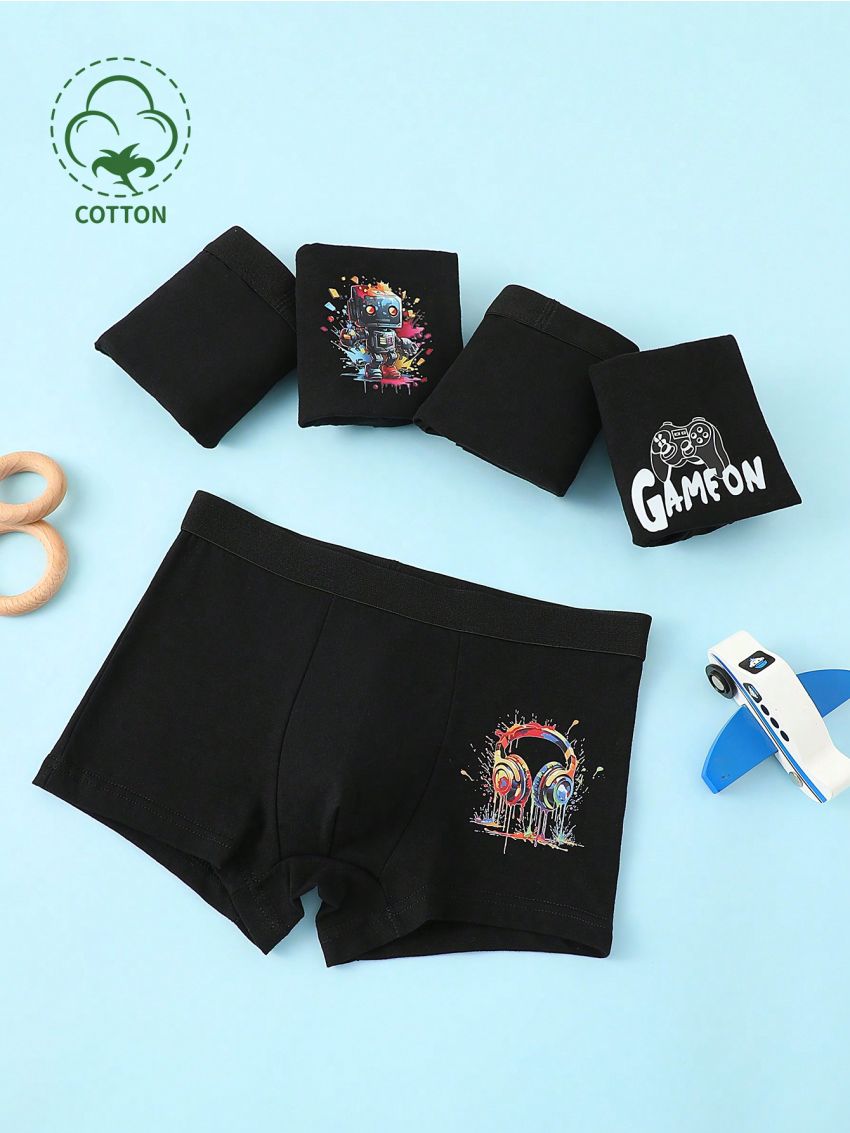 5pcs/Set Boys' Cartoon Printed Underwear