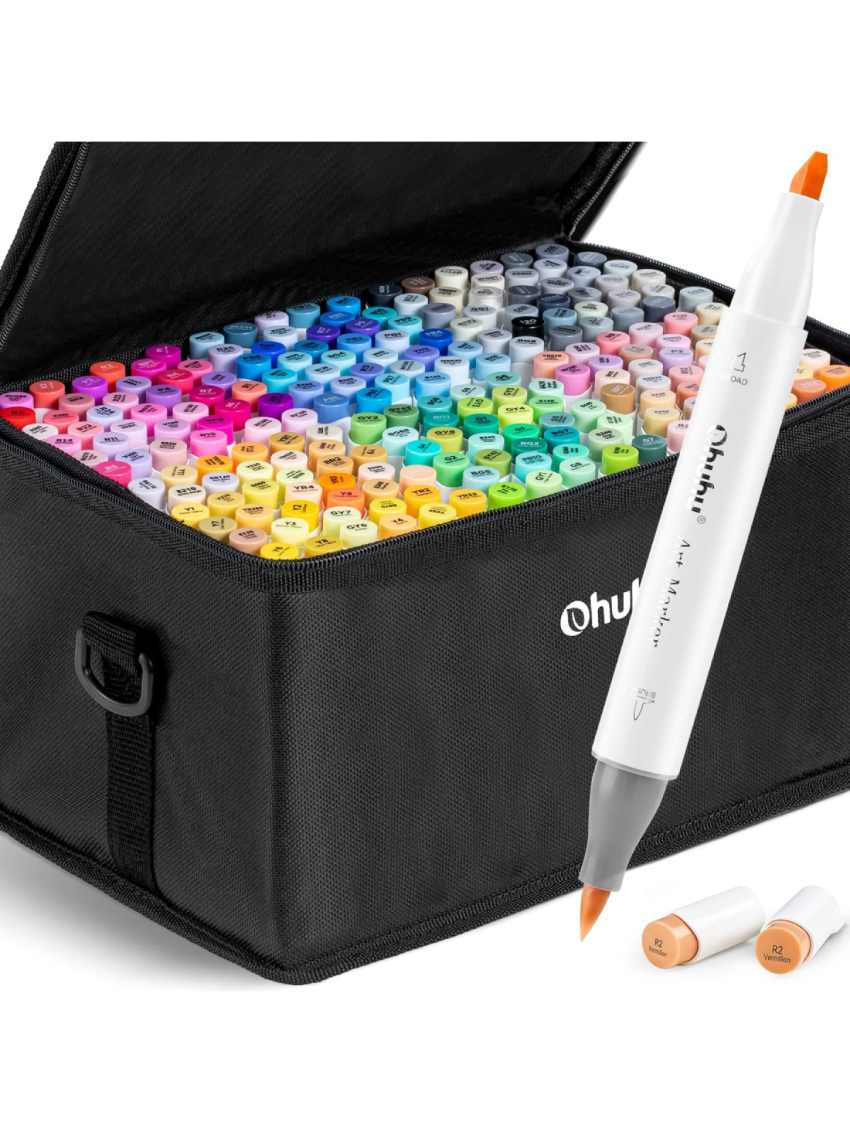 Ohuhu Alcohol-based Brush Markers - 216-color Double Tipped Alcohol-based Art Marker Set for Artist Adults Coloring Illustration -Brush & Chisel Dual Tips - Honolulu Series of Ohuhu Markers