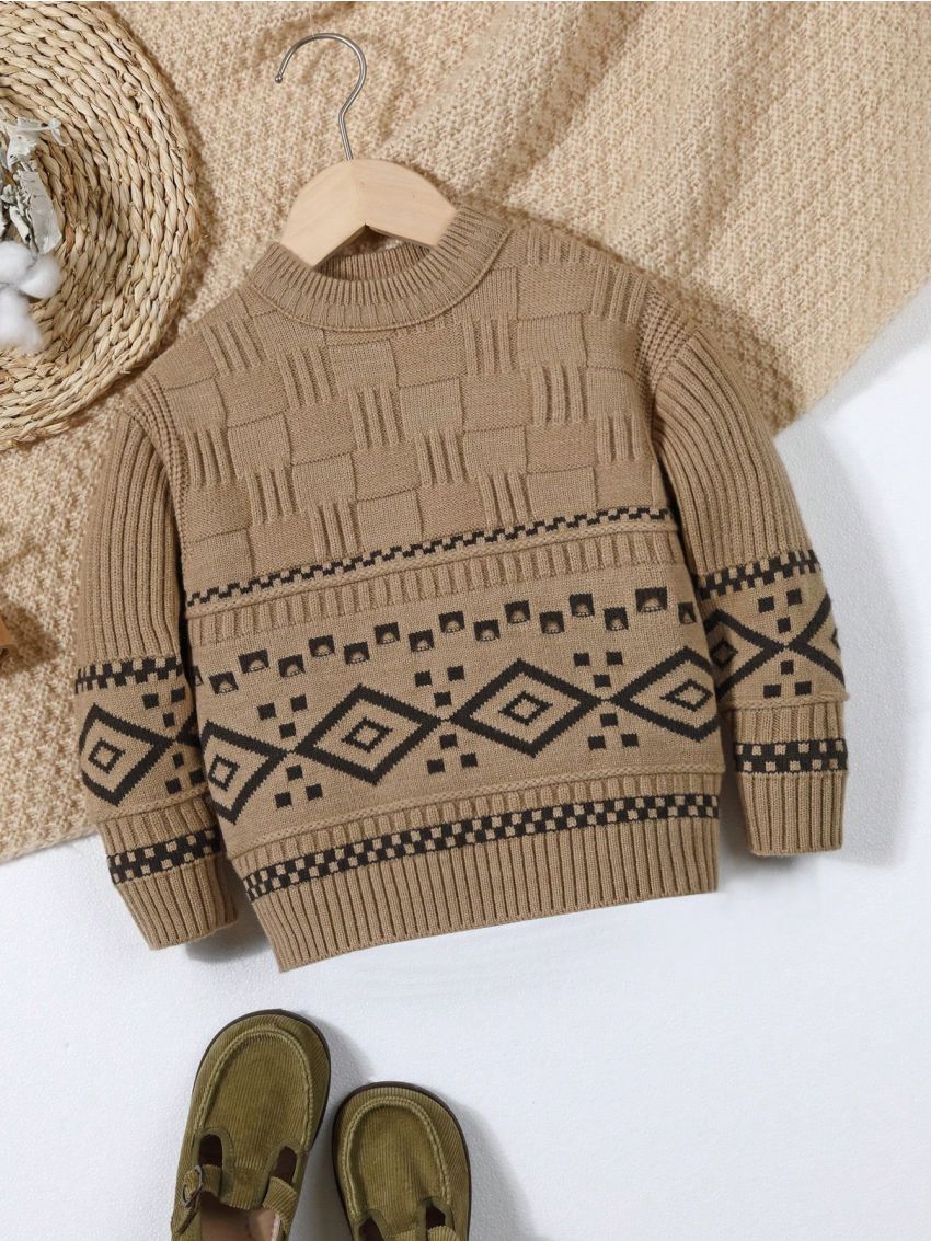 Baby Boy'S Geometric Pattern Round Neck Sweater