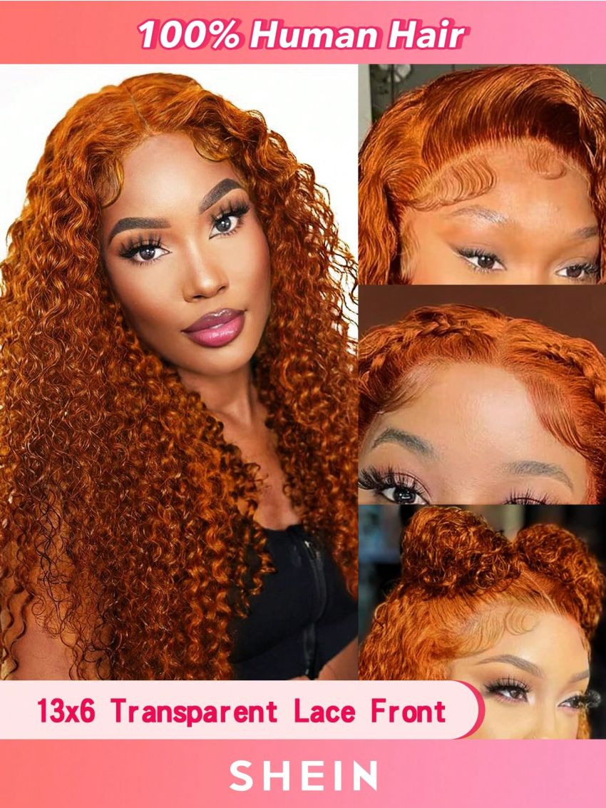 Transparent Lace Deep Curly Wave 13*6 Lace Front Ginger Orange Colored Human Hair Wigs For Women