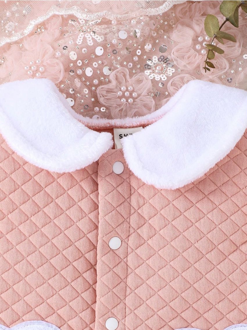 SHEIN Newborn Baby Girls' Collarless Heart Shaped Patchwork Vest Jacket