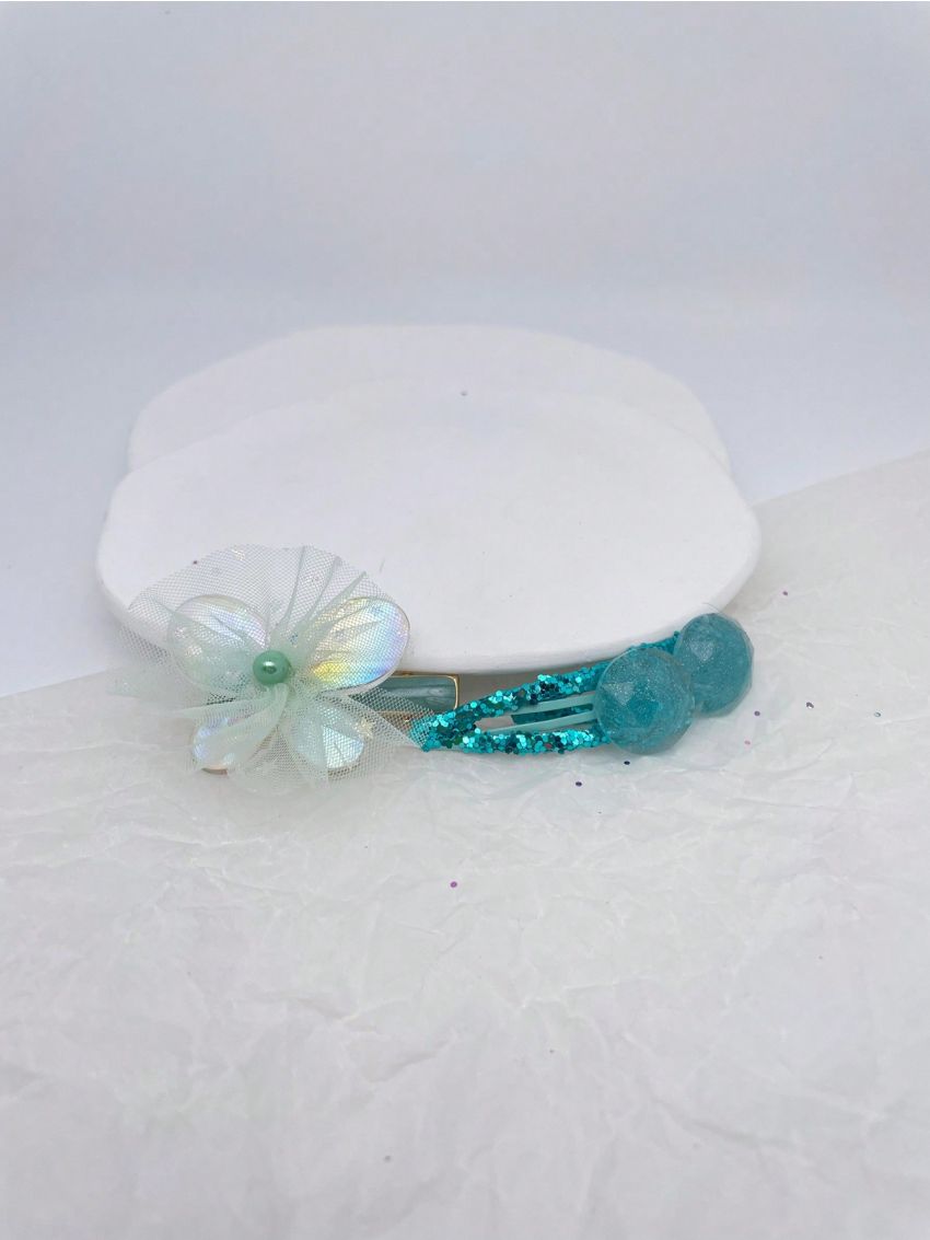 3pcs/set Shiny Hairclips & Mesh Butterfly Decor Hairclips, Suitable For Daily Outfits