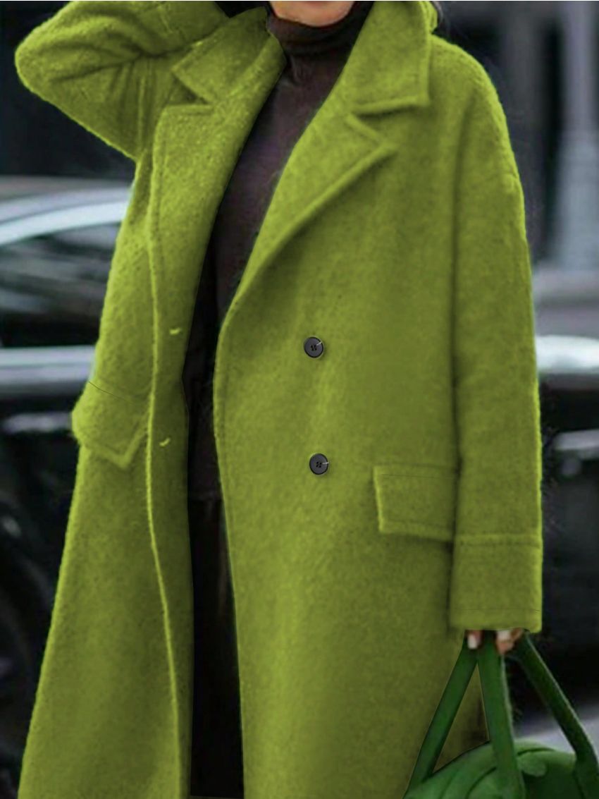 Plus Size Wool Blend Coat With Notch Lapel And Mock Pockets