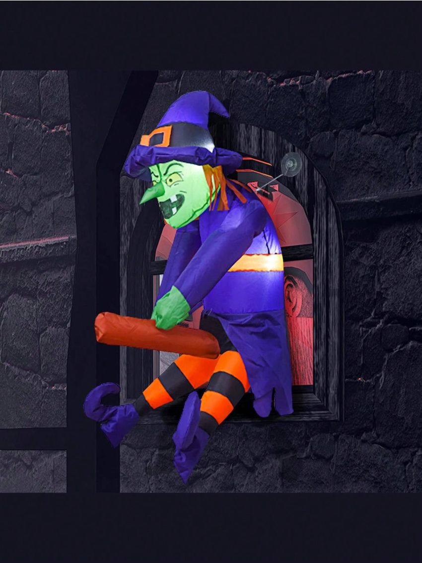 Joiedomi 3.5 FT Halloween Inflatable Dog/Flying Witch/Grim Reaper Ghost Broke Out from Window with Built-in LED, Blow Up Flying Dog/Flying Witch/Grim Reaper Ghost with Bone for Halloween Window Decor, Halloween Outdoor, Yard, Garden, Lawn Party