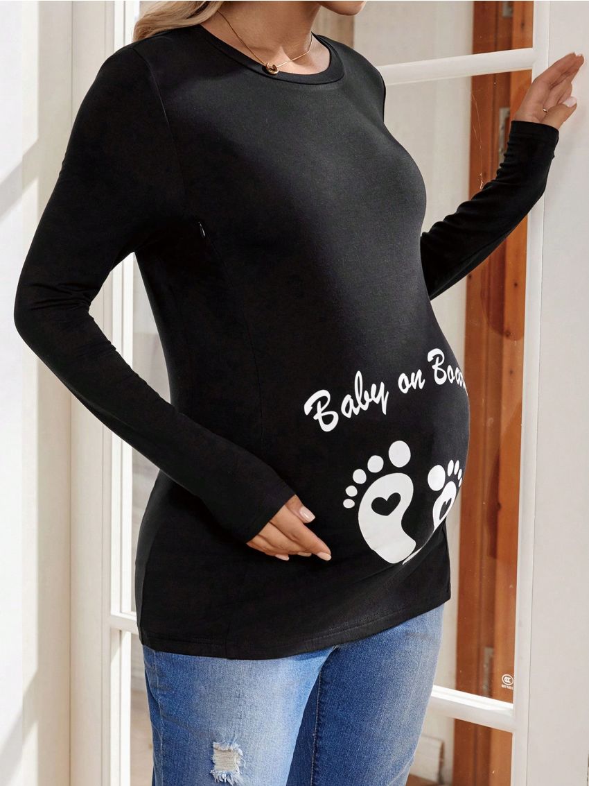 SHEIN Maternity Footprint Nursing T-shirt