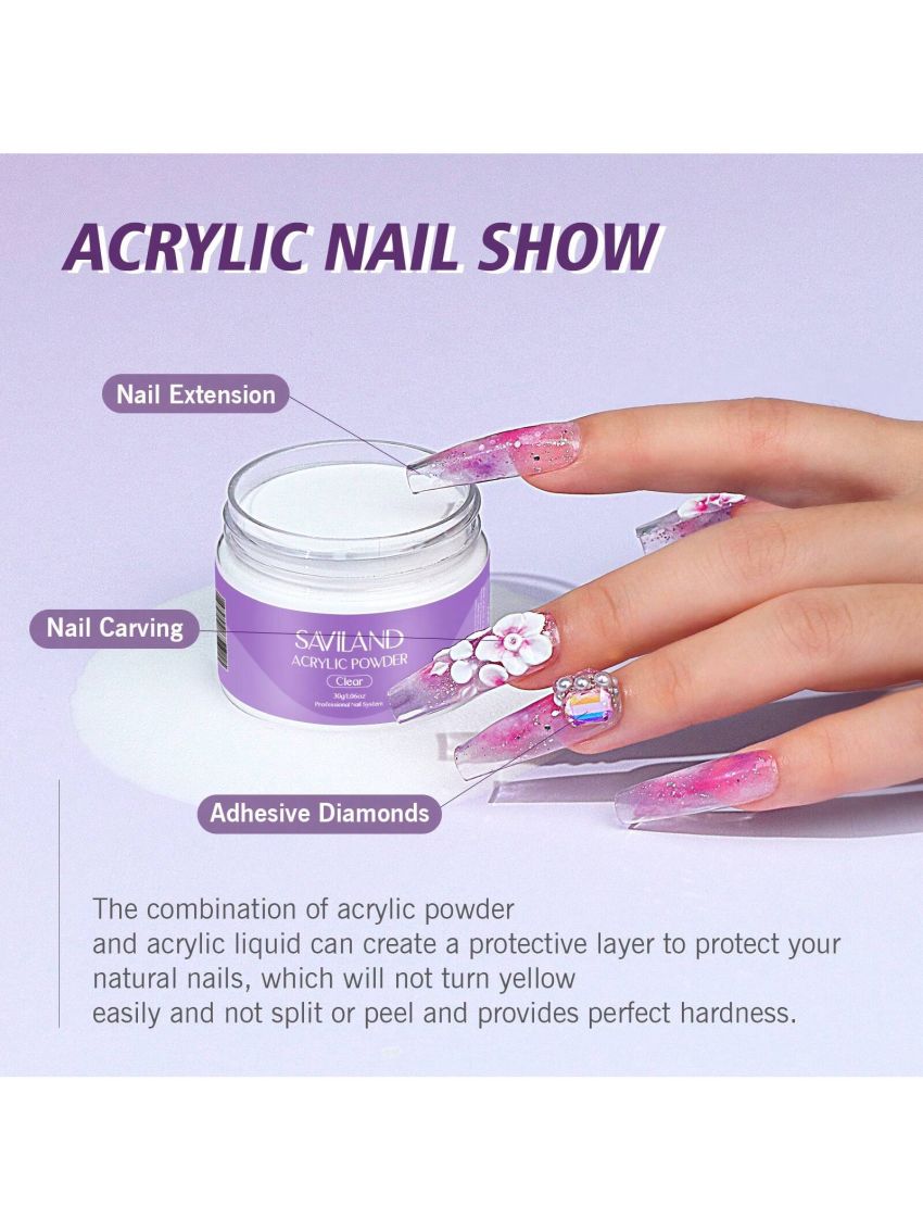 Saviland Acrylic Nail Kit – 30g Clear Acrylic Powder and 60ml Acrylic Liquid Set with Acrylic Nail Brush Nail Forms Tools Set Extension Nail Kit for Beginners with Everything for Home DIY Salon Acrylic Nails Application