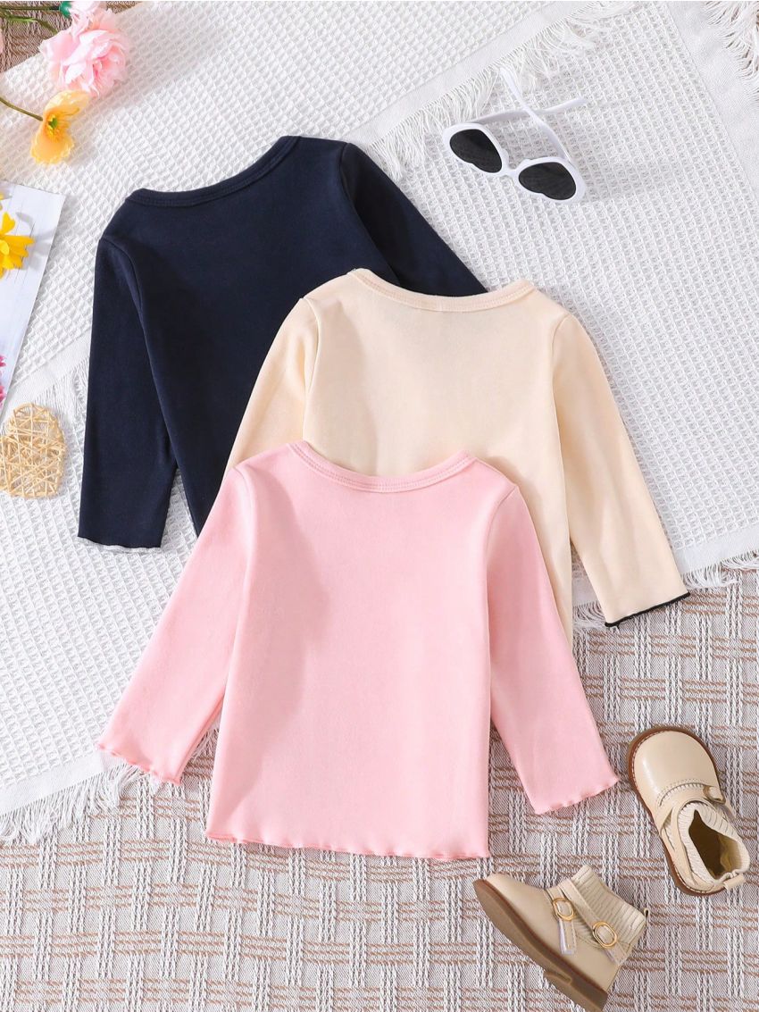 Three-Piece Set Of Long-Sleeved Tops With Heart Letter Pattern For Baby Girls