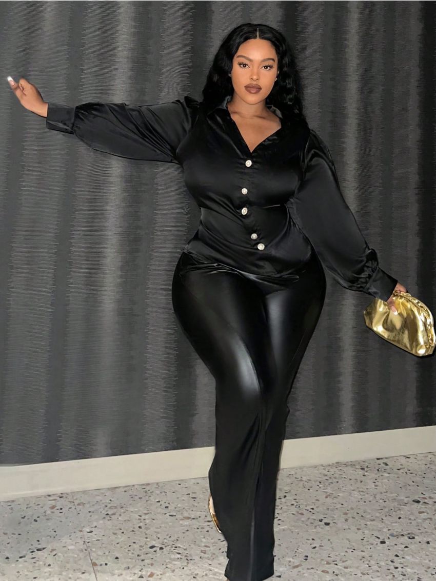 SHEIN Slayr Plus Size Ladies' Lantern Sleeve Blouse