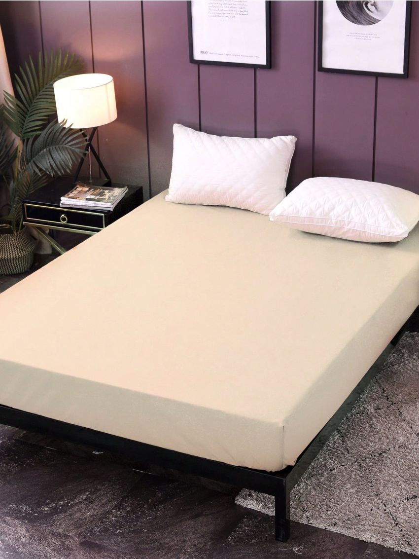 1pc Brushed Composite Waterproof Solid Color Fitted Sheet With Waterproof And Leakproof Inner Fabric For Single Size Bed