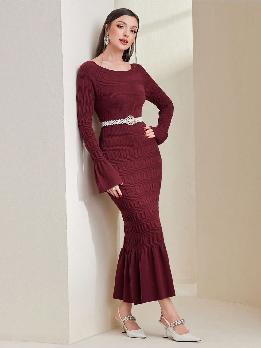 SHEIN Modely Women's Elegant Pleated Design Sweater Dress