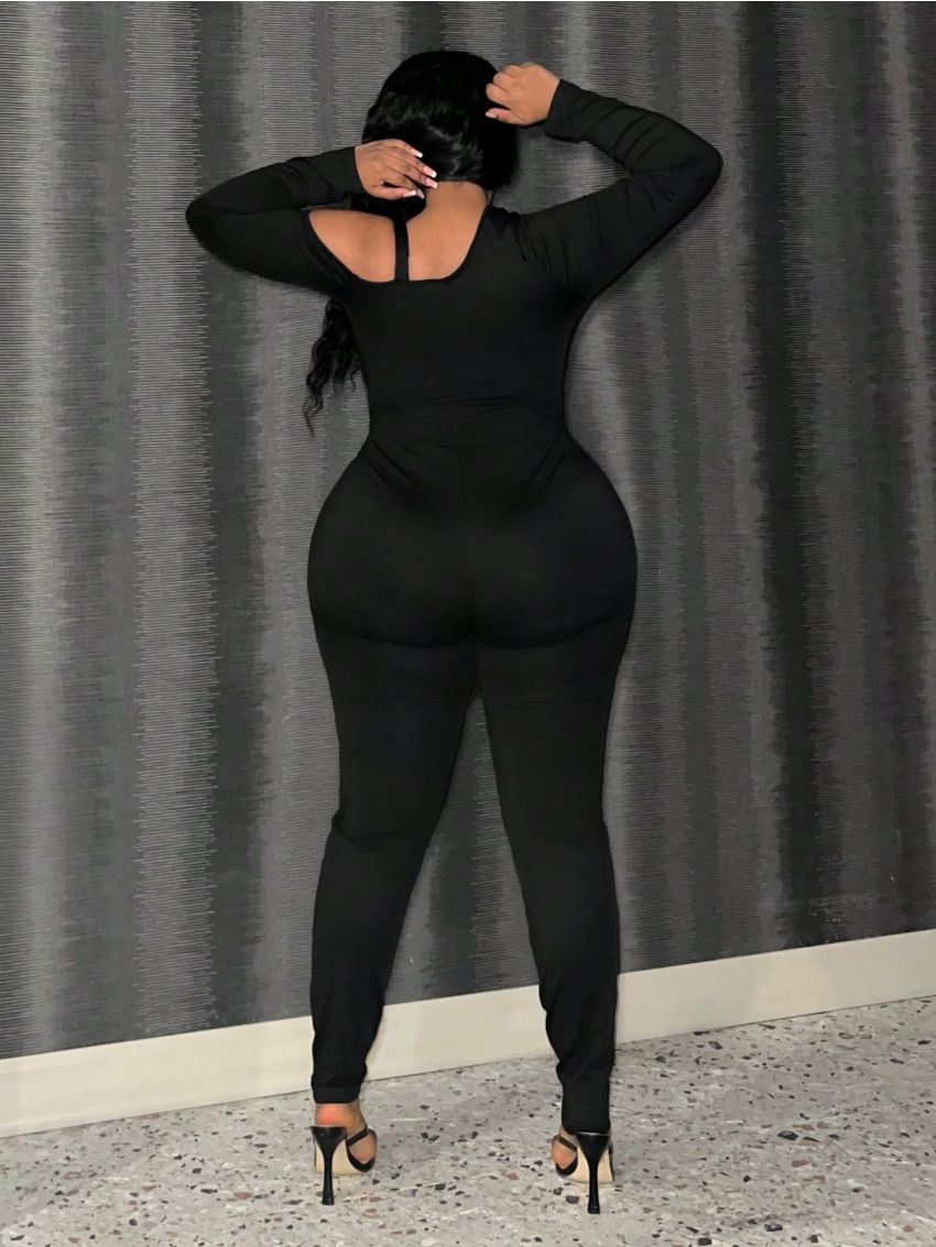 SHEIN Slayr Plus Size Women'S Irregular Collar Slim-Fit Jumpsuit