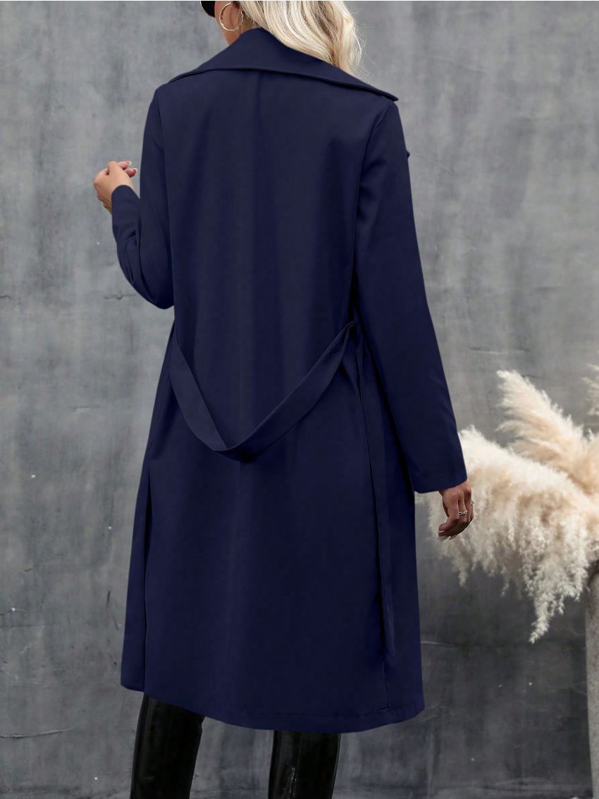 Women's Solid Color Double-breasted Belted Trench Coat