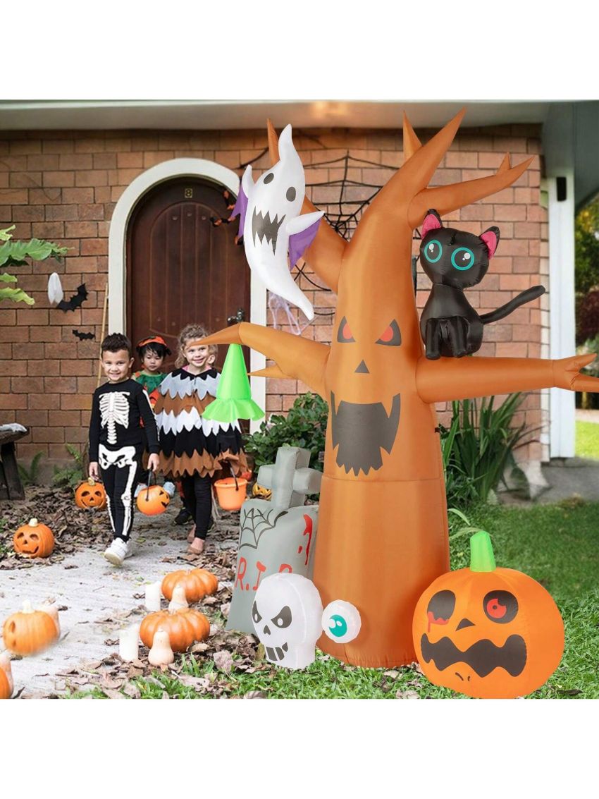 8 FT Halloween Inflatables Tree with Ghosts Pumpkin Tombstone, Inflatable Halloween Decorations  with Built-in  LEDs , Blow Up Yard Decorations for Garden Yard Lawn