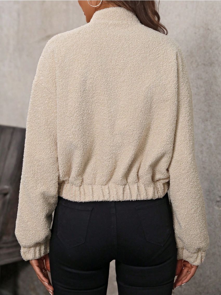 SHEIN Essnce Women'S Fluffy Jacket With Dropped Shoulders