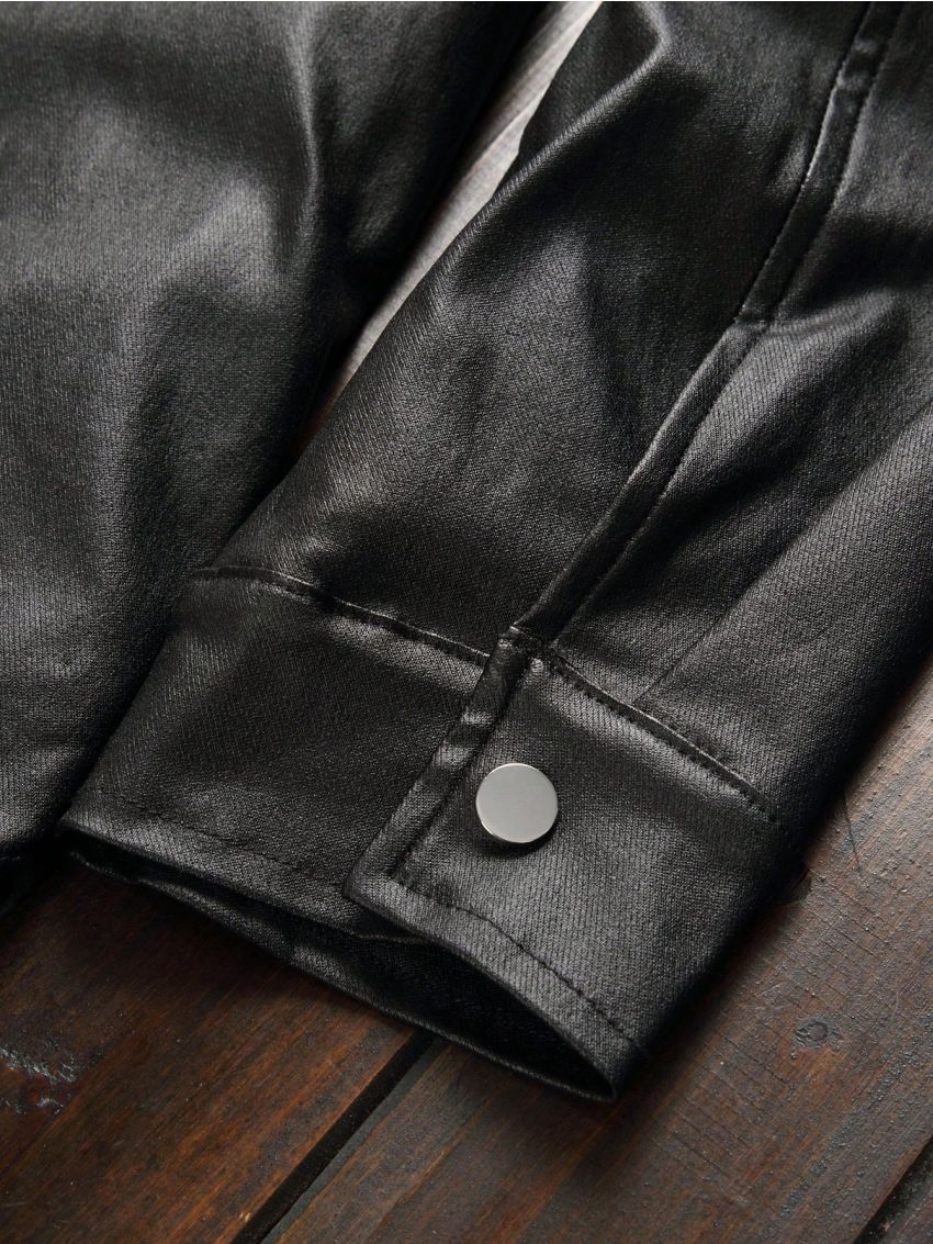 Men Solid Snap Button Front Denim Shirt Without Tee