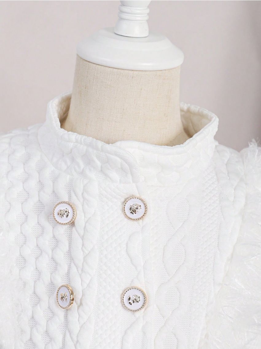 Infant Girls' Plush Fashionable Corduroy Coat With Ruffled Edge For Autumn And Winter