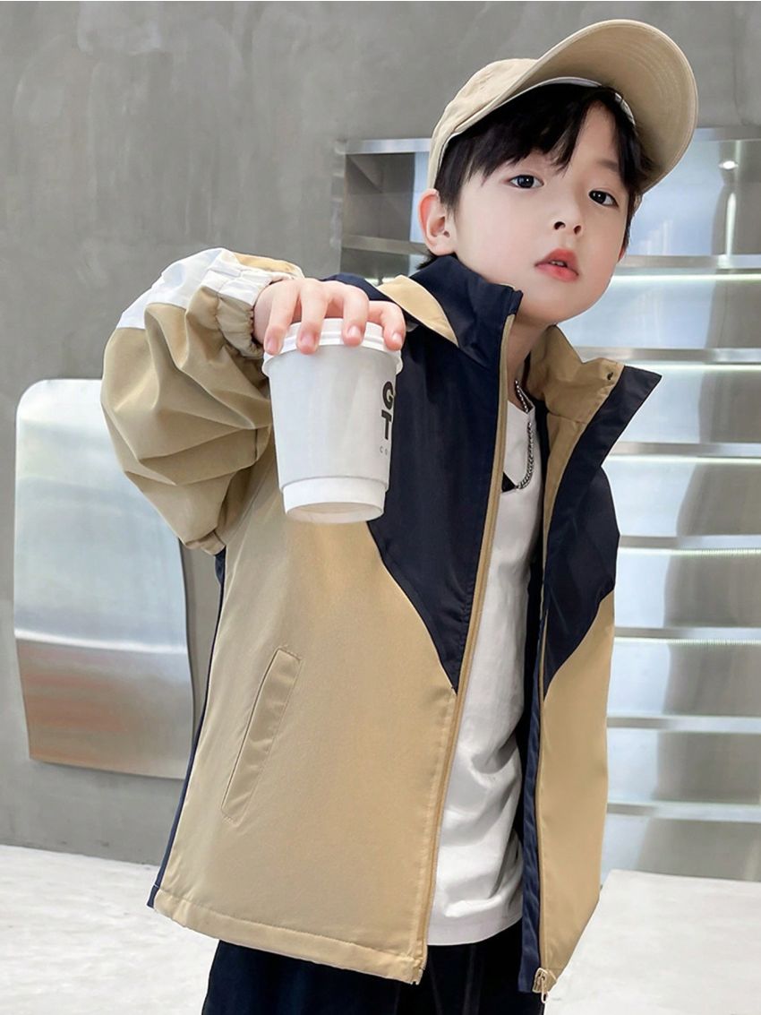 Tween Boy Colorblock Zip Up Hooded Coat