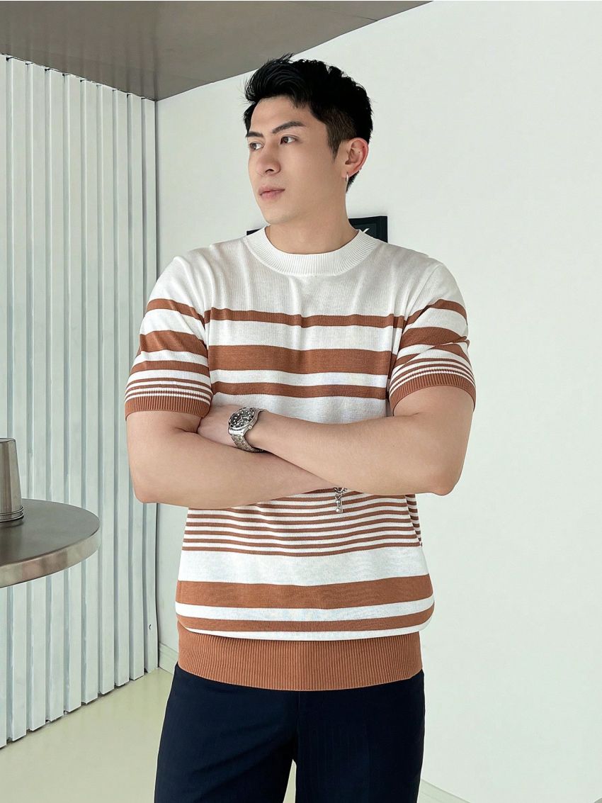 Men's Striped Short Sleeve Knitwear