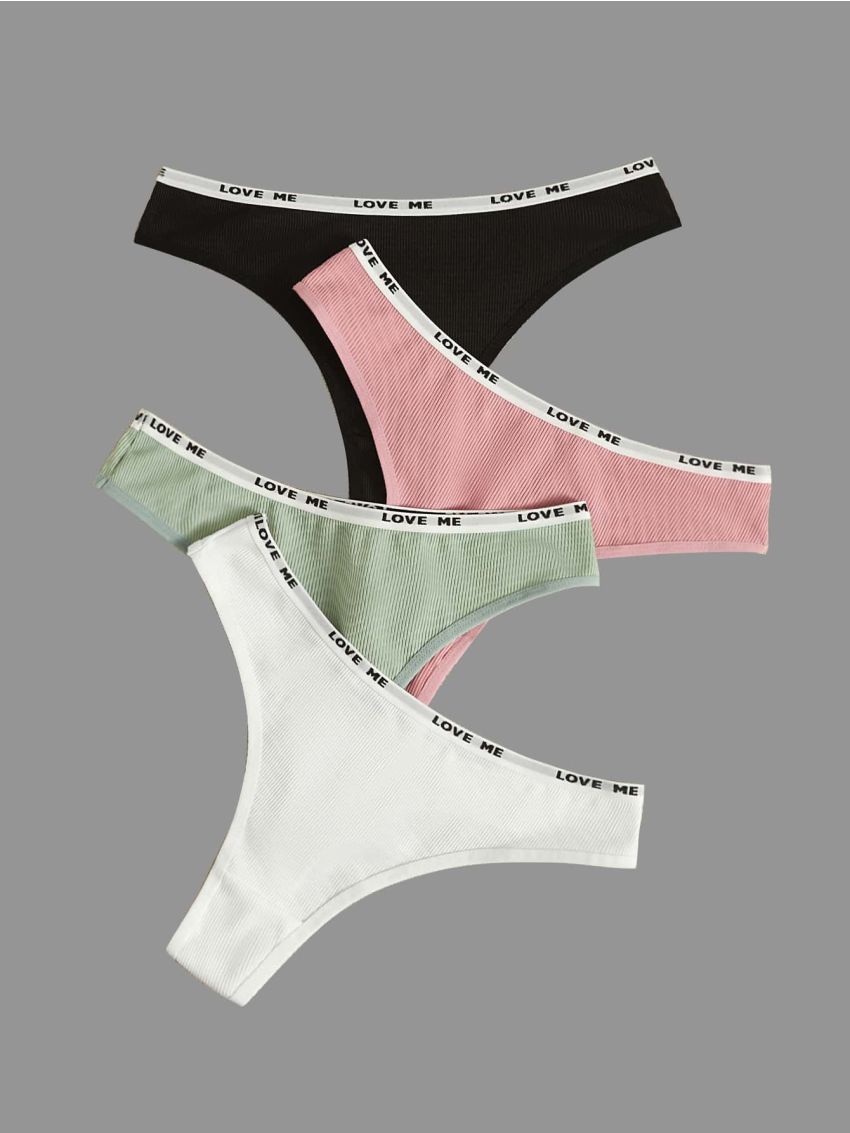 Yoga Basic 4pack Four-Way Stretch Contrast Letter Tape Sports Brief