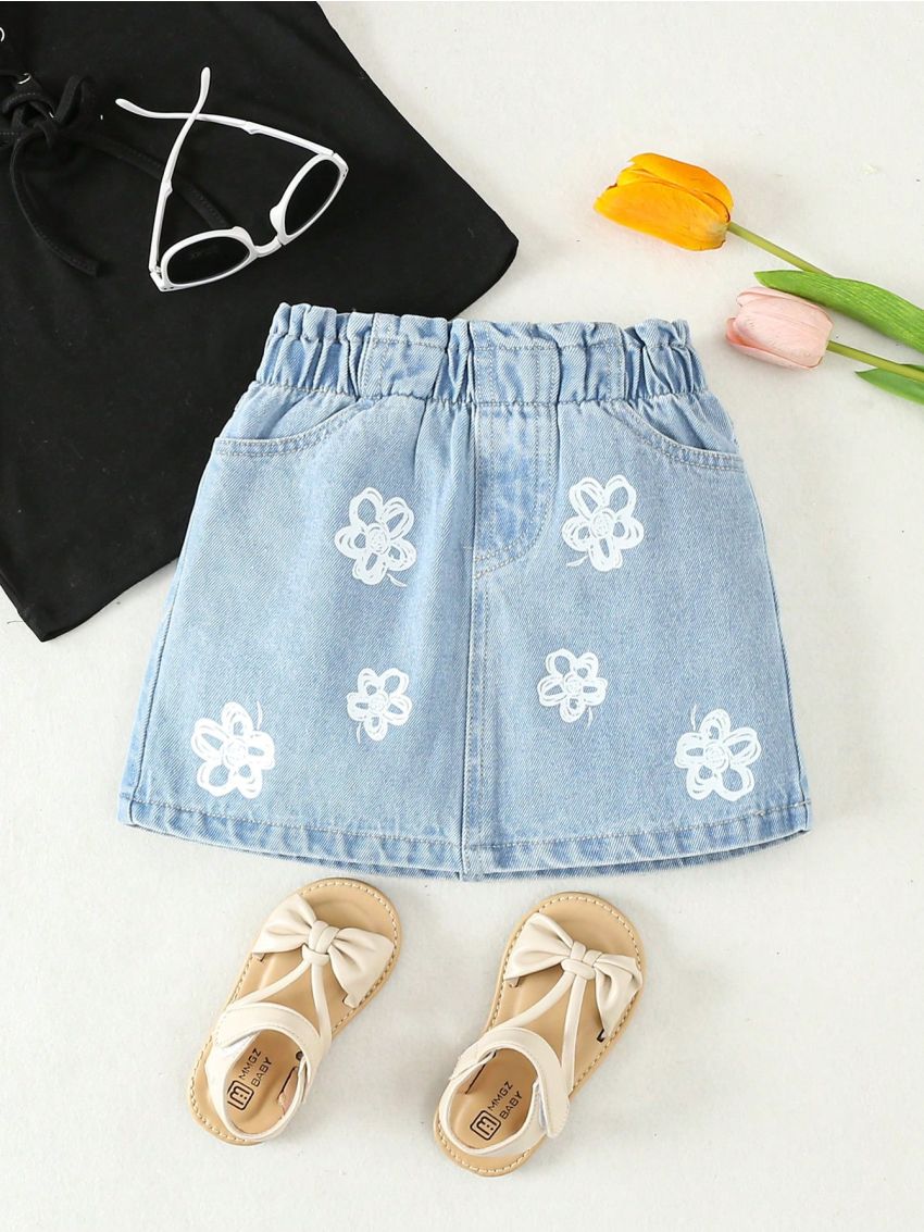 Little Girls' Floral Print Denim Skirt