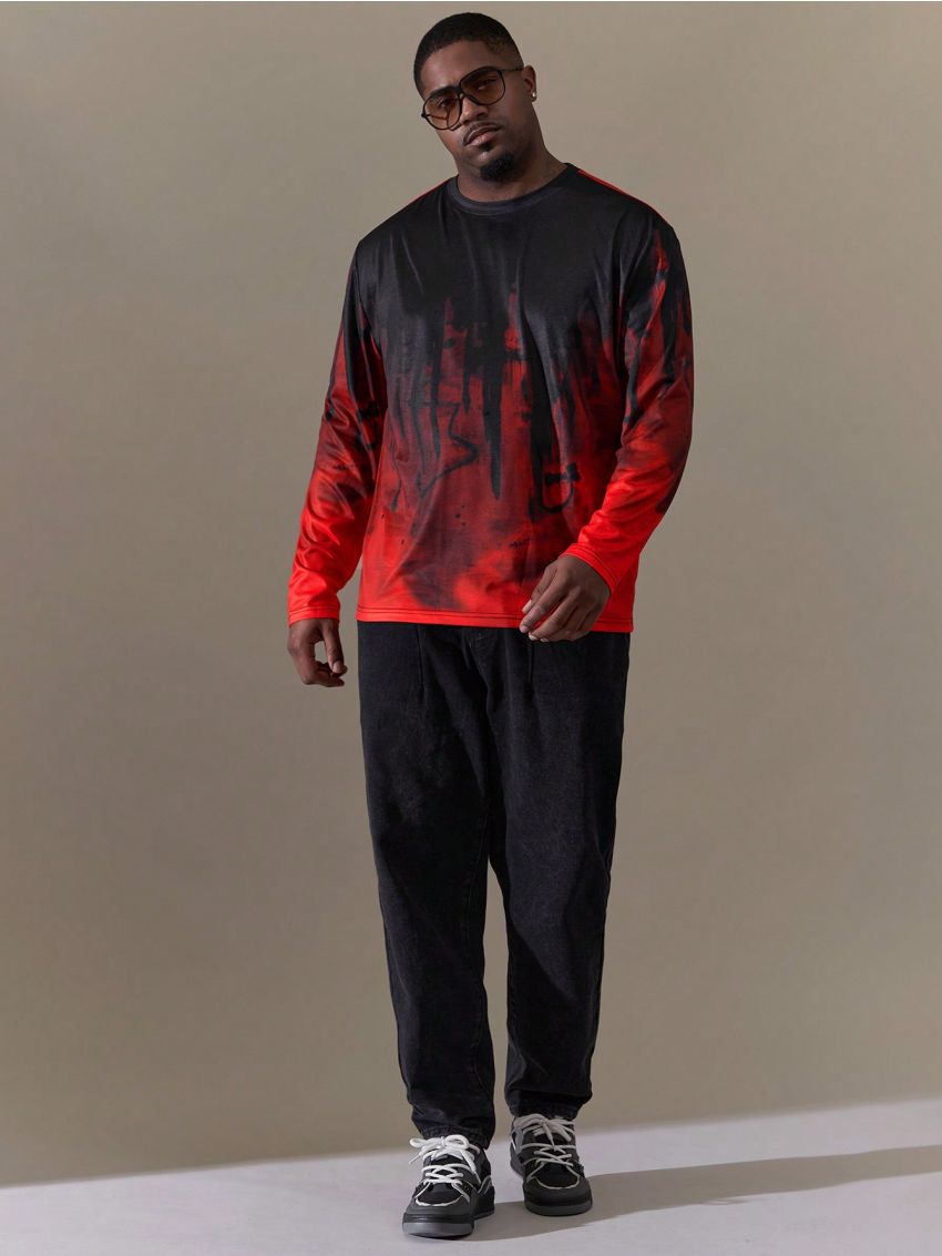 Manfinity LEGND Men'S Large Size Printed Pattern Long Sleeve Casual T-Shirt