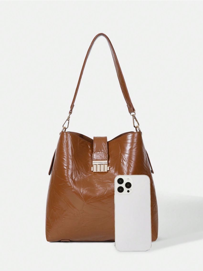 SHEIN BIZwear Minimalist Turn-lock Bucket Bag