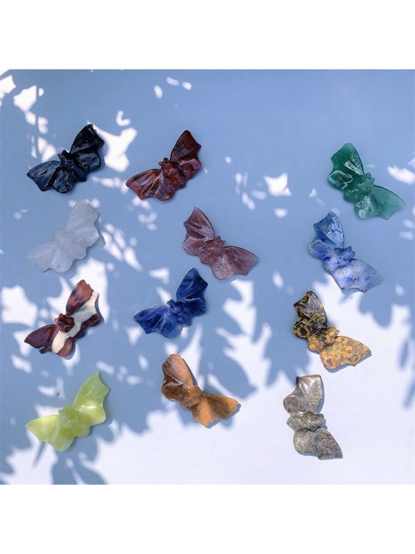 1pc Random Color Natural Crystal Carved Bat Figurine; Great Decoration For Halloween