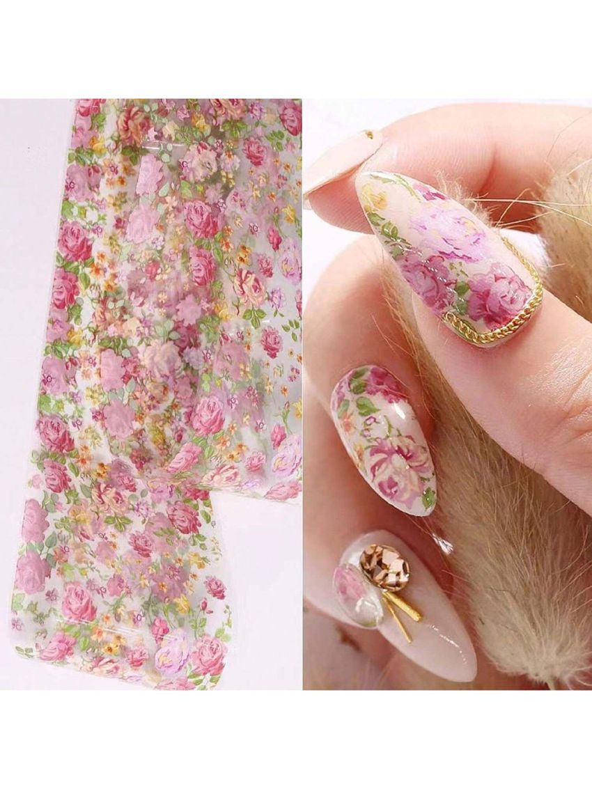 Makartt 2pcs Nail Art Foil Glue Gel with 30 Sheets Flower Transfer Foil Stickers& Gel Base Top Coat Set,All in One Adhesive Nail Decals Nail Design Kit for DIY Nail Decoration Women Girls