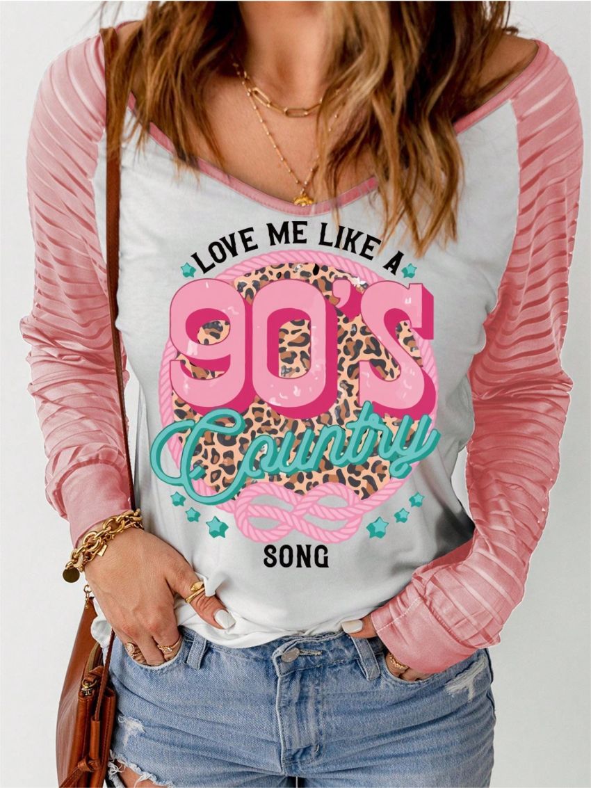 Letter Graphic Contrast Mesh Raglan Sleeve Tee