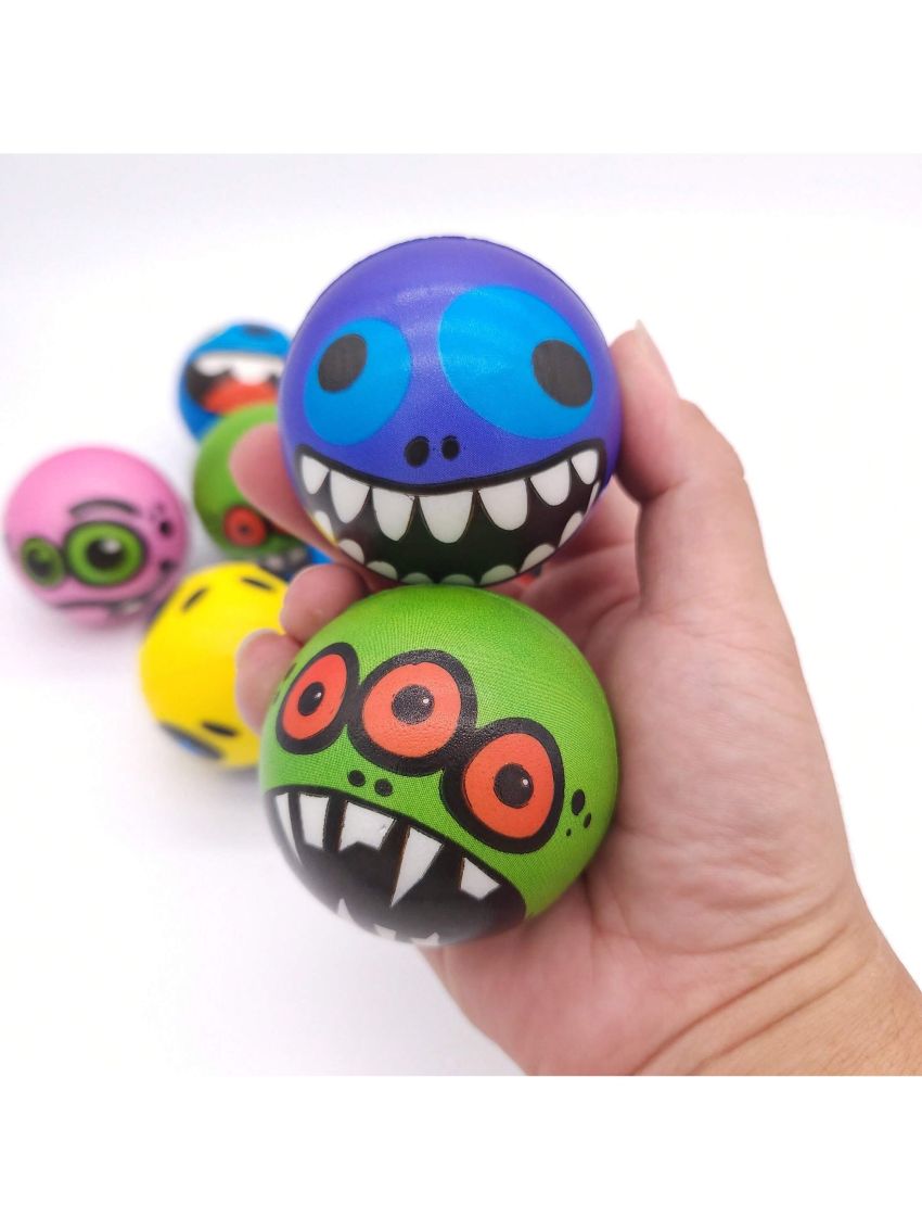 12pcs Sponge Eva Squeeze Ball, Adorable Cartoon Monster Expression Pattern