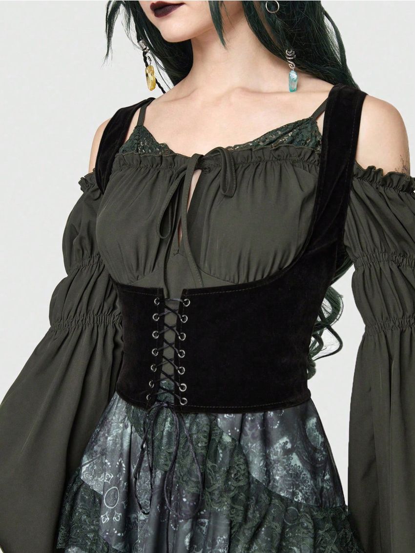 ROMWE Fairycore Lace Up Front Harness Belt