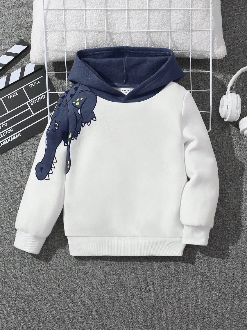 SHEIN Young Boy Crocodile Print Hoodie