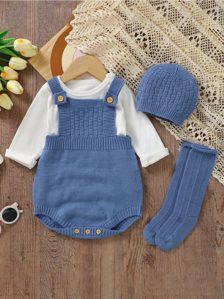 SHEIN Baby Boy Solid Color Sweater Crawl Suit