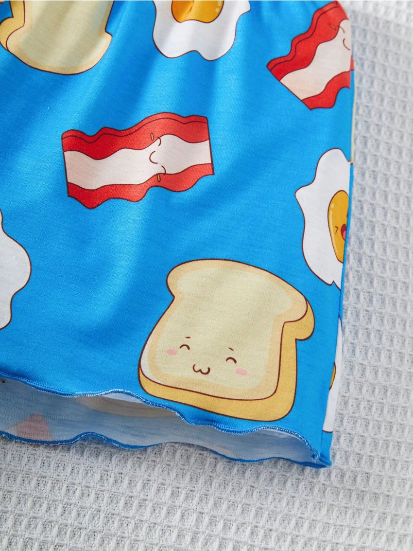 SHEIN Tween Girls' Knit Cartoon Egg Print Cami Top & Shorts Pajama Set