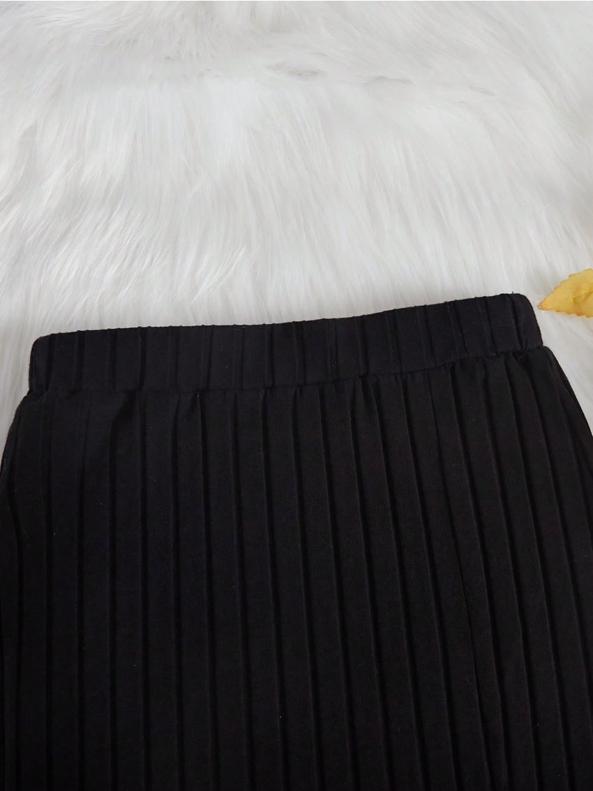 SHEIN Female Teenagers' Knitted Letters Woven Label Slit Skirt