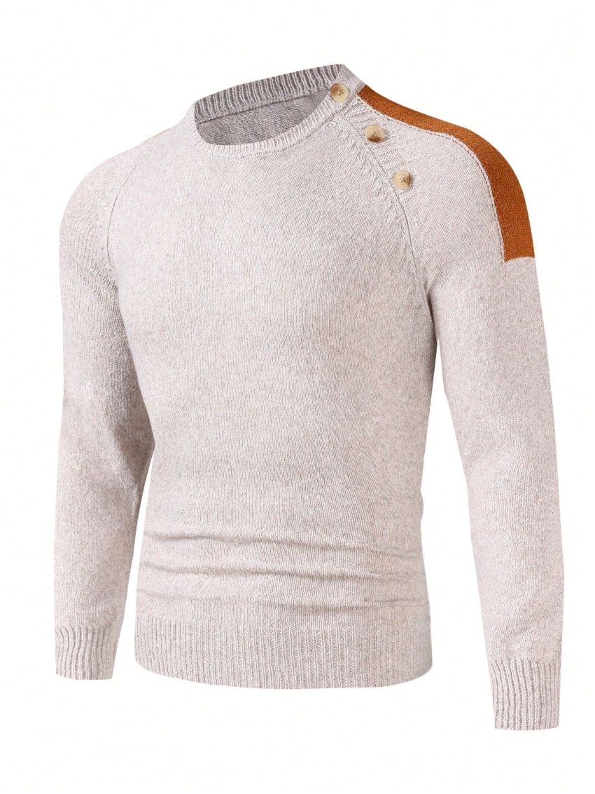 Manfinity Homme Men's Slim Fit Color Block Sweater With Button Detail And Raglan Sleeve