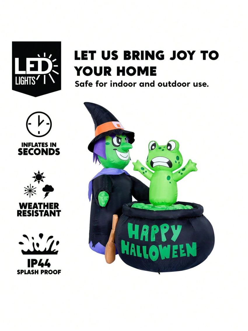 Joiedomi 5 ft Tall Halloween Inflatable Witch with Frog and Cauldron, Animated Witch Cooking Spinning Frog, Blow Up Inflatable with Build-in LEDs for Outdoor Yard Garden Party Holiday Decoration