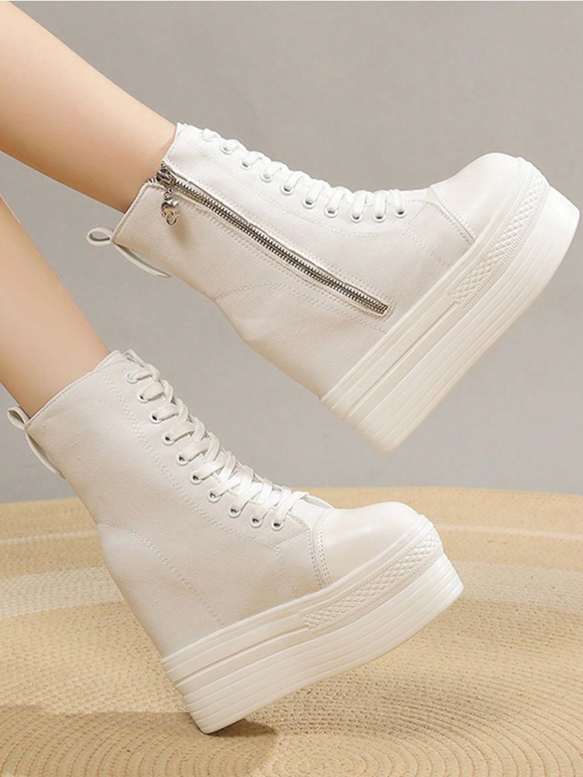 Ladies' High-top Wedge Heel Thick-sole Canvas Boots