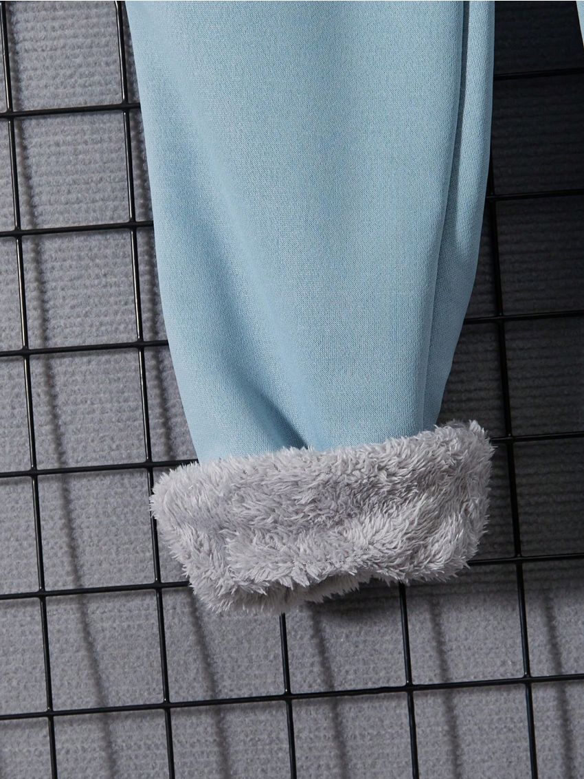 Tween Boys' Letter Patched Casual Simple Warm Fleece-Lined Jogger Pants