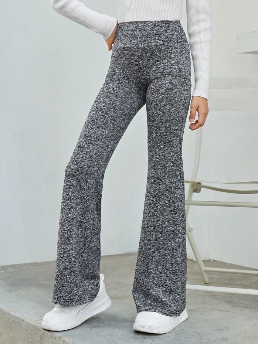 SHEIN Kids EVRYDAY Girls' Knit Solid Color Flared Pants, Comfortable Leisure Trousers