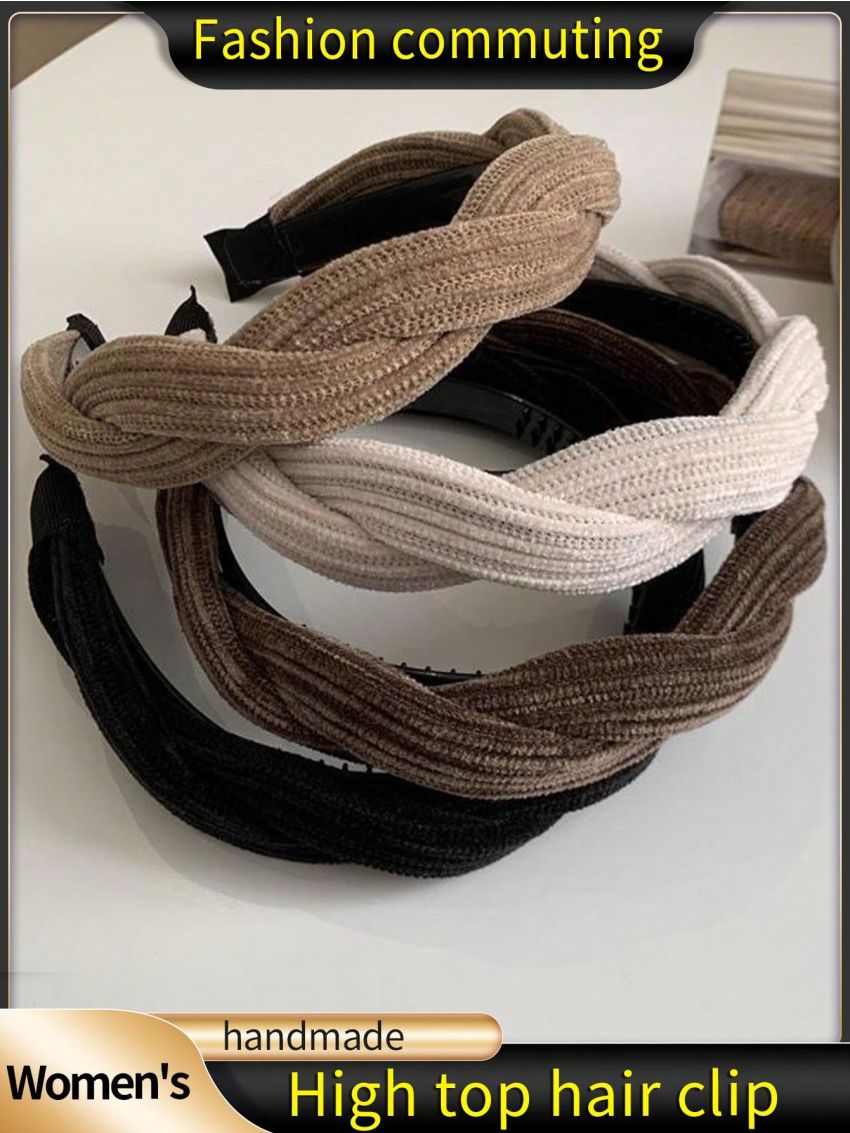 1pc Multicolor Women's Chenille Crisscross Braided Hairband With Teeth, Korean Style Autumn/winter Headband, High Crown Hair Accessory, Perfect For Dating, Party, Daily Life, Home And Work Wear
