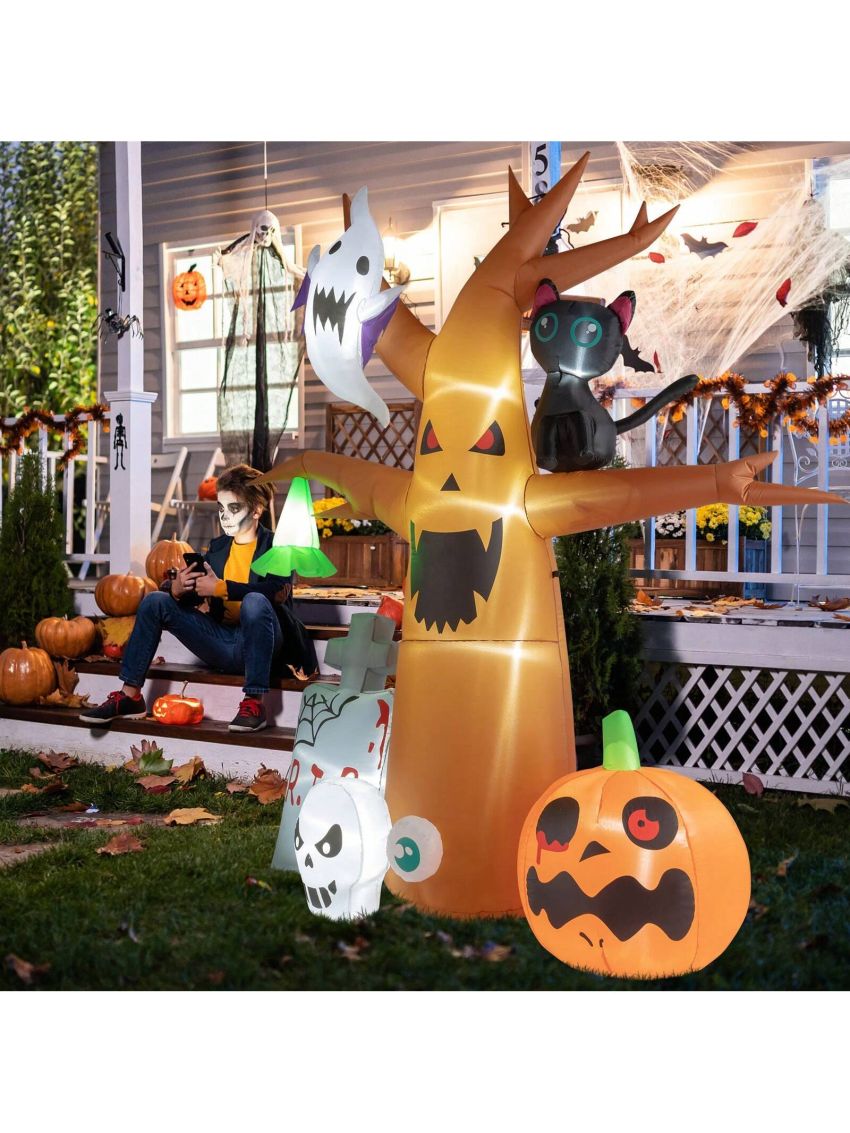 8 FT Halloween Inflatables Tree with Ghosts Pumpkin Tombstone, Inflatable Halloween Decorations  with Built-in  LEDs , Blow Up Yard Decorations for Garden Yard Lawn