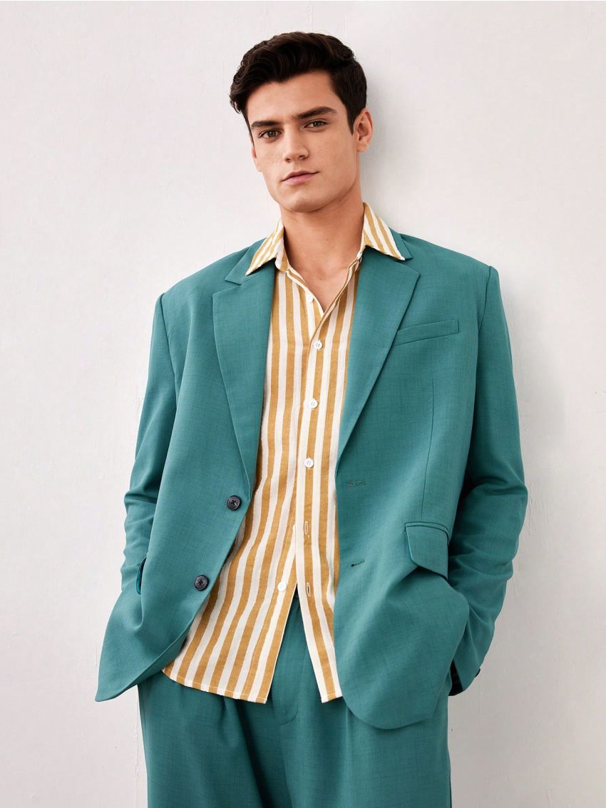 Manfinity Homme Men's Pure Color Woven Casual Suit Two-piece Set