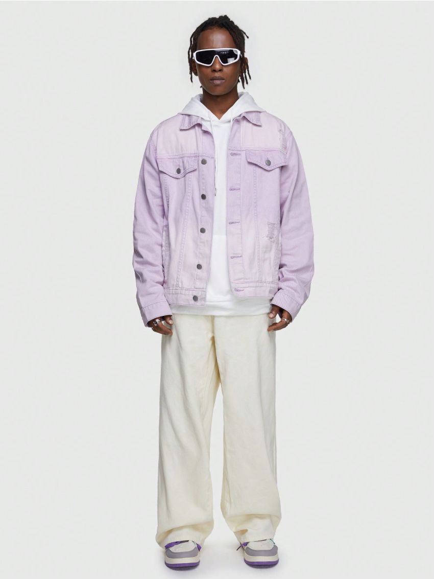 ROMWE Street Life Men's Turn-down Collar Pocket Denim Jacket