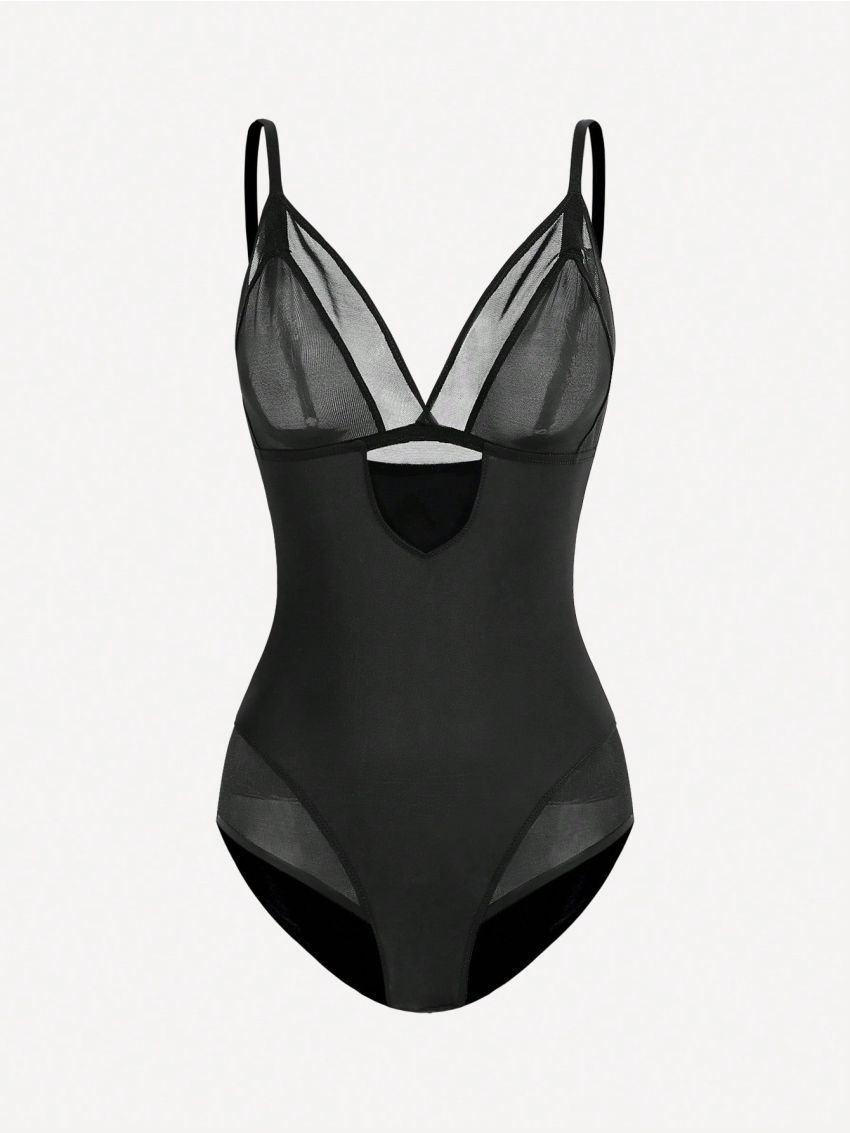 SHEIN SHAPE Women's Spliced Mesh Camisole Bodysuit With Shapewear
